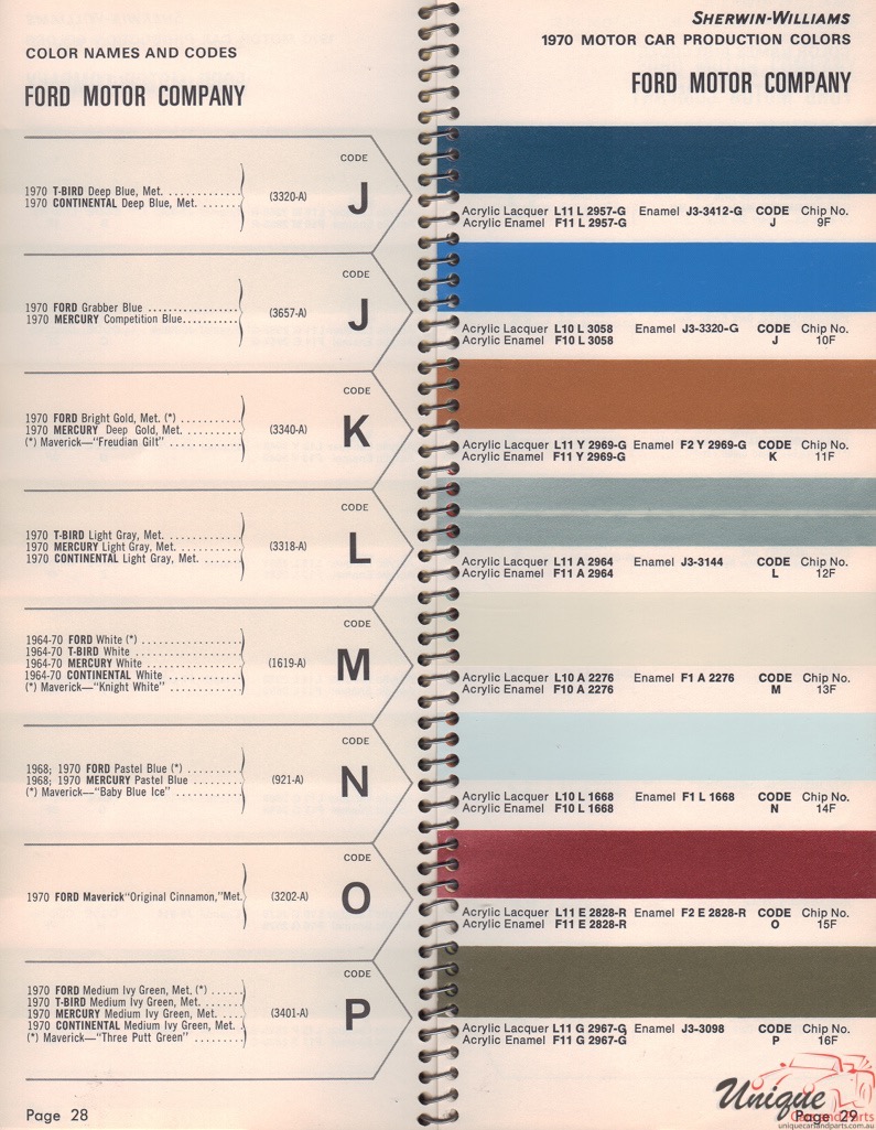 1970 Ford Paint Charts Williams 2